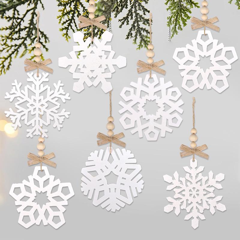 6pcs Wooden Snowflakes Ornaments Christmas Decoration For Home Xmas Tree Hanging Pendant 2026 New Year Holiday Gifts DIY Craft