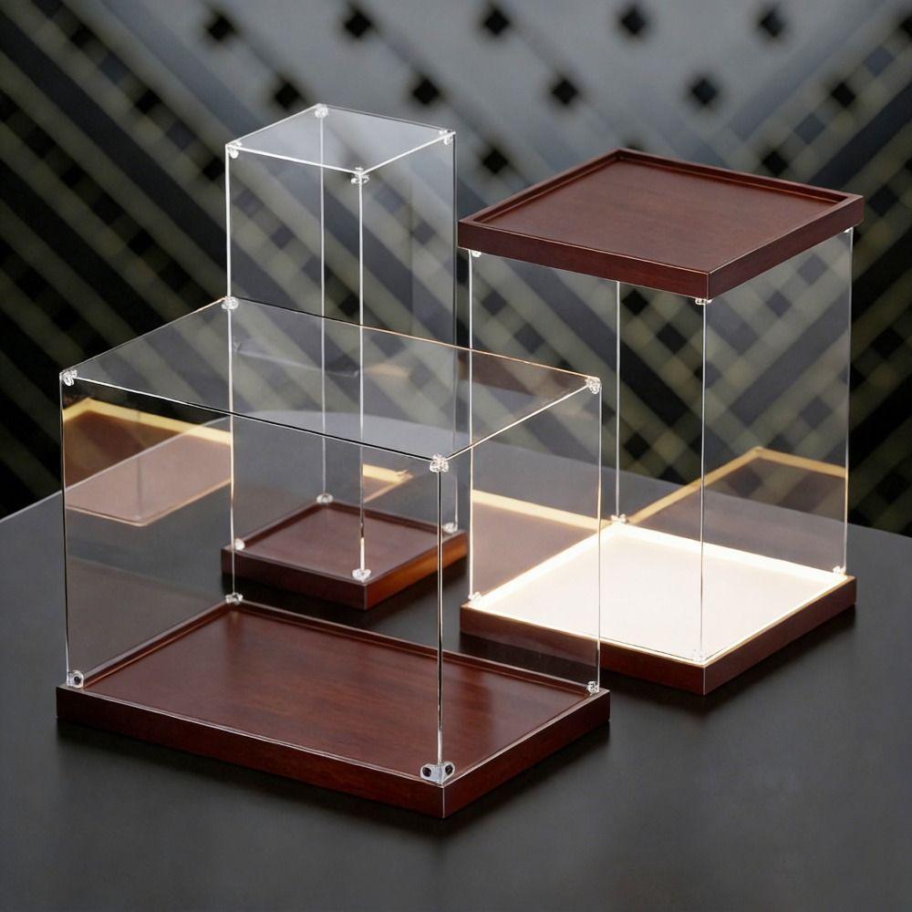Transparent Acrylic Acrylic Display Case Stackable Design Wooden Bottom Model Display Case No-glue Assembly Display Box