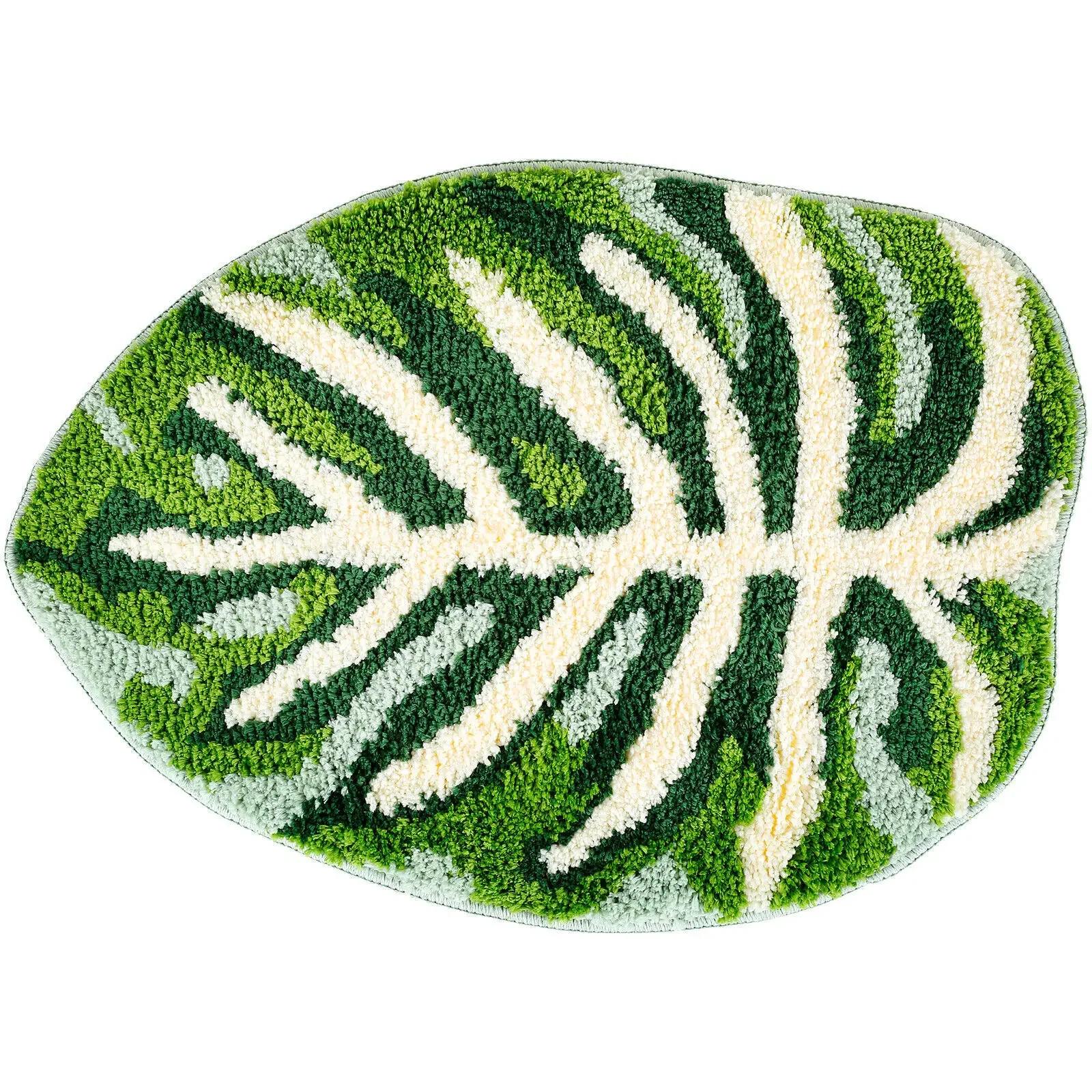 Planten Monstera Getufte Vloerkleed Onregelmatig Pluche Tropisch Blad Gebiedskleed voor Woonkamer Badkamer Groene Monstera Pluizig Bad Vloermat 50X80cm 19.7X31.5in black