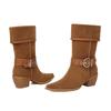 Krazing Po Flock Winter Pointed Toe Size 33 Western Boots Size 43 Metal Buckle Thick Heels Mid-calf Boots
