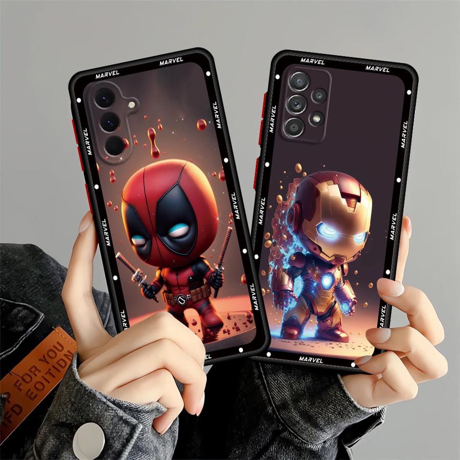 Custodia per Telefono per Samsung Galaxy A32 A73 A31 A22 A36 A21 A72 A23 A25 A26 A56 A52 A71 Cover Morbida Carina Marvel Deadpool Iron Man