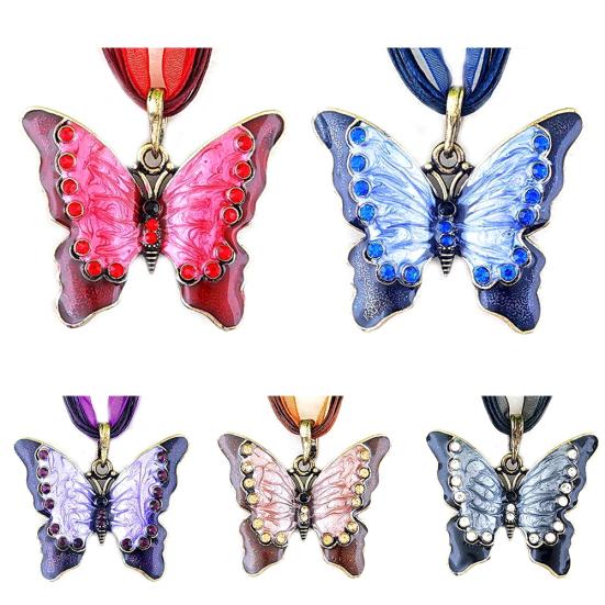 Collier pendentif papillon en émail pour femmes, Vintage, strass, bijoux de fête, cadeau