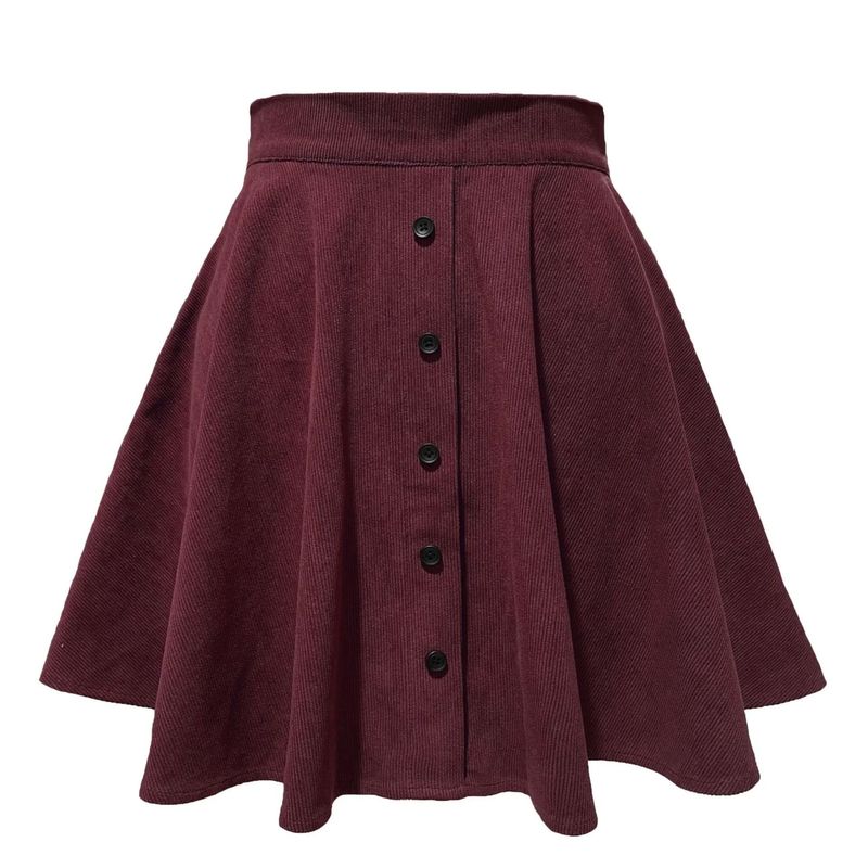 

Single Button High Waisted Umbrella Skirt Single Row Button High Waist Umbrella Skirt Purplish Red L