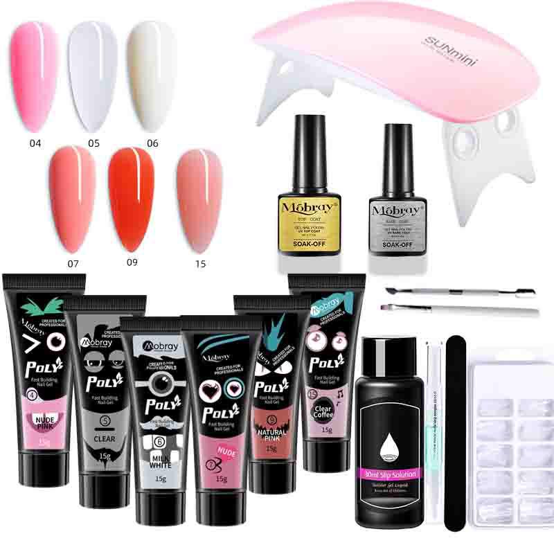 Nail Extension Gel Kit with Brush, Forms & Crystal Gel Polish