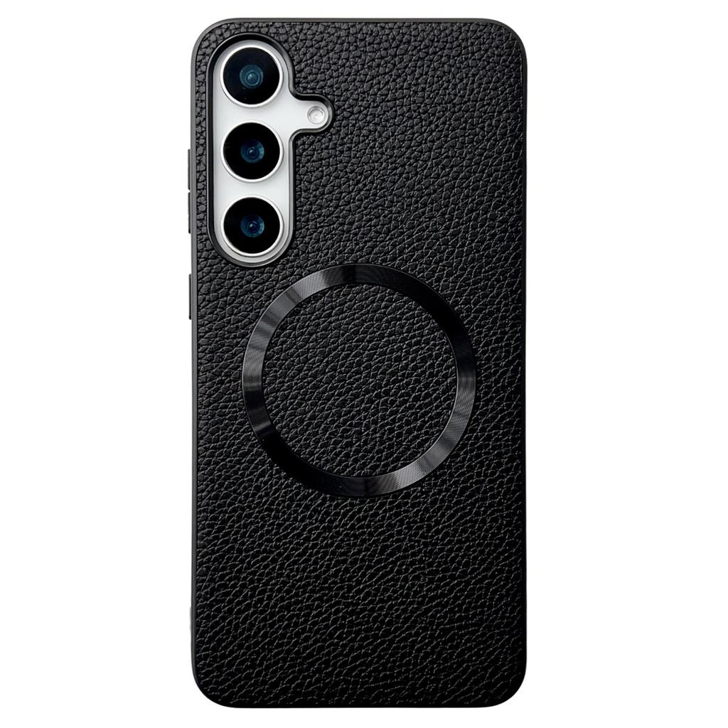 For Samsung Galaxy S25+ Case Compatible with MagSafe PU Leather+TPU Phone Back Cover