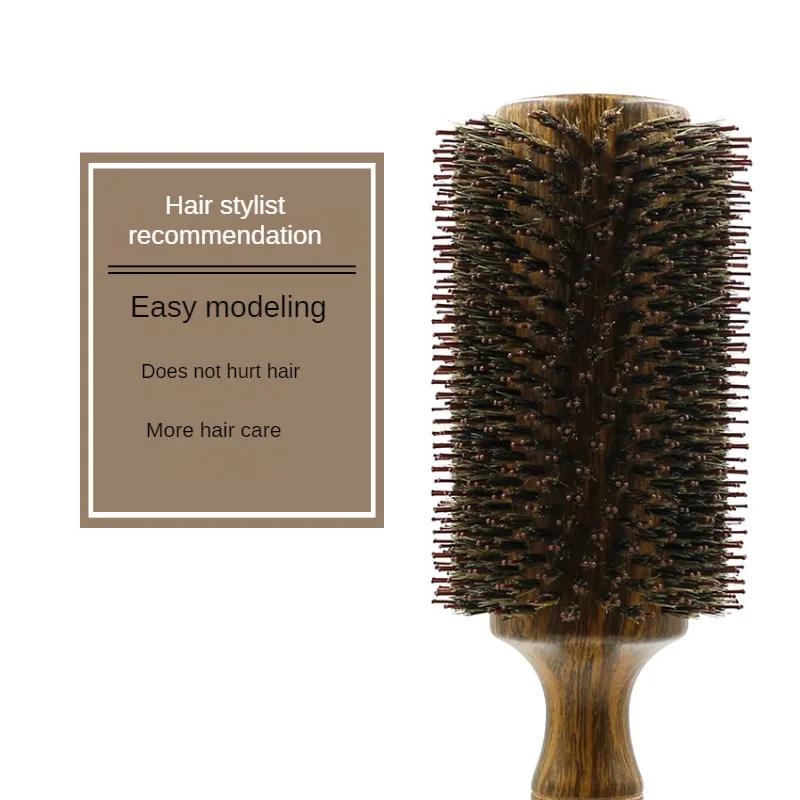 Pieptene de păr profesional pentru salon, 80 mm, perie rotundă din lemn, piepteni pentru coafor, perie de păr creț, perie de îndreptat