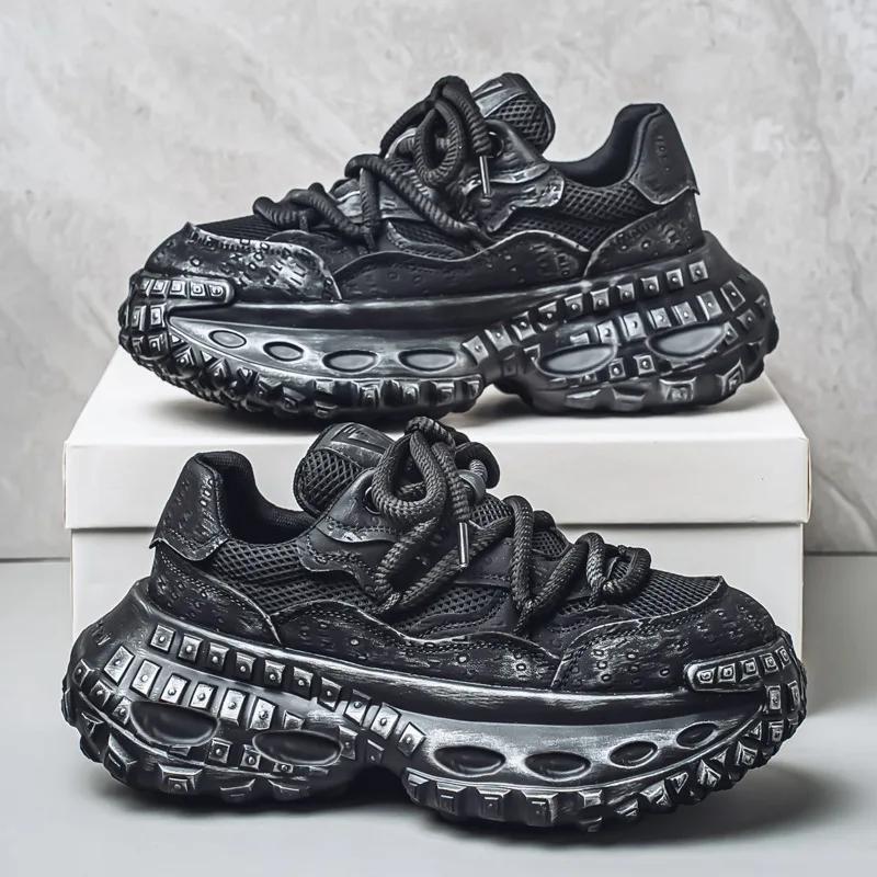 Men's Platform Sneakers Autumn New Cross Tied Breathable Non Slip Running Shoes Comfortable Height Increase Fashion Casual Shoes