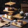 Natural Bamboo Tray Creative Double Layer Fruit Bread Plate Living Room Household Tableware Afternoon Tea Snack Cake Stand