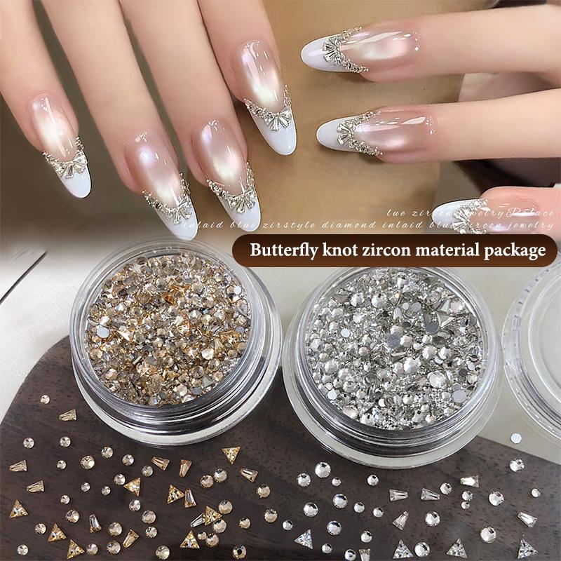 Diy Butterfly Knot Zircon Clear/Champagne 2-3Mm Triangle Trapezoid Nail Gemstones Glitter Nail Diamond Manicure Decor
