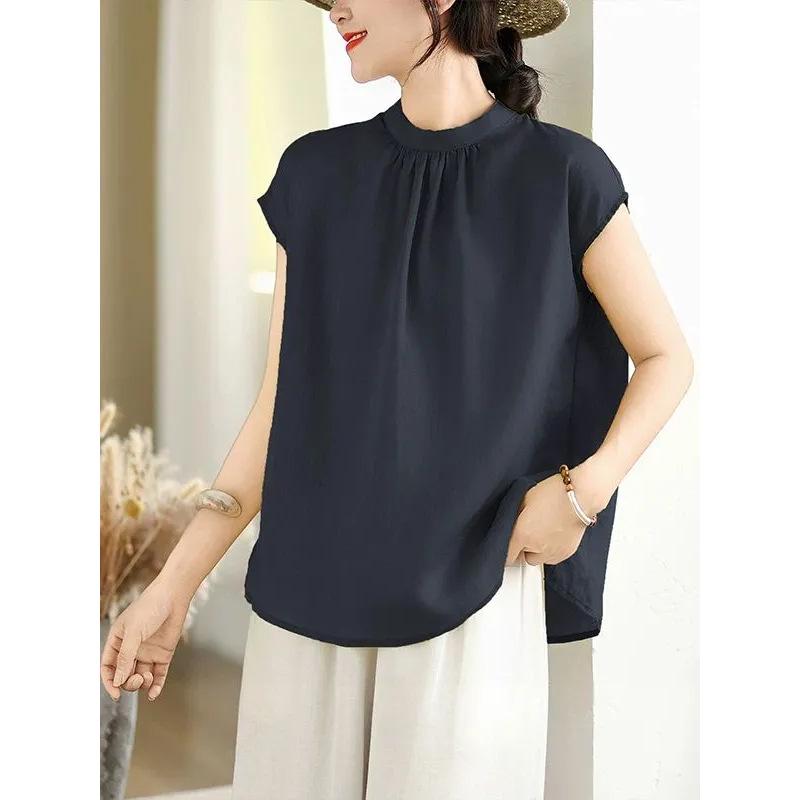 Dopamine Fresh Retro Cotton Linen Women s Sleeveless Strappy Tank Top Large темно-синий