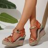 Fashion 2025 New Metal Decor Wedge Sandals for Women Summer Braided Band Platform Gladiator Sandals Woman Thick Bottom Beach Sandals