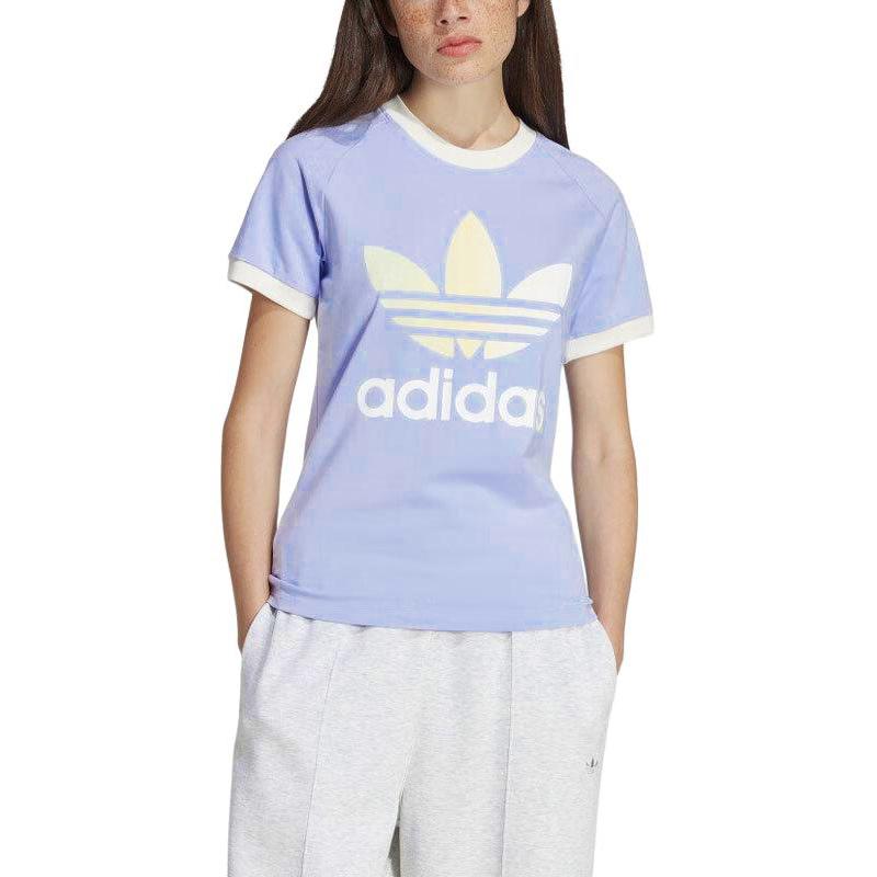 Adidas Originals Colorblock Trefoil Casual Round Neck Short Sleeve T-Shirt Women Tops Light-Purple IT9822