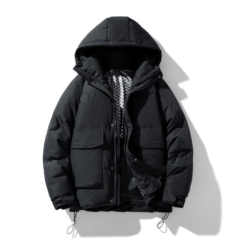 Mens Oversized Winter Down Jacket Loose Fit Plus Size Warm White Duck Coat With Hood