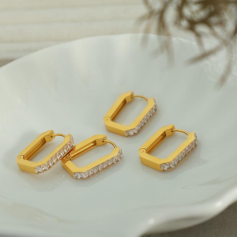 European and American Style Stainless Steel Zirconia Rectangle Earrings for Women