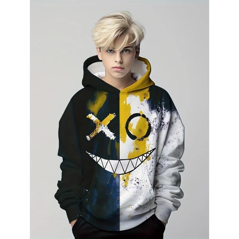 Funny Smiling 3D Print Hoodie Pulover pentru băieți Pulover cu mânecă lungă Hanoră pentru băieți Hanorac pentru copii, primăvară, toamnă, pentru copii, top în aer liber