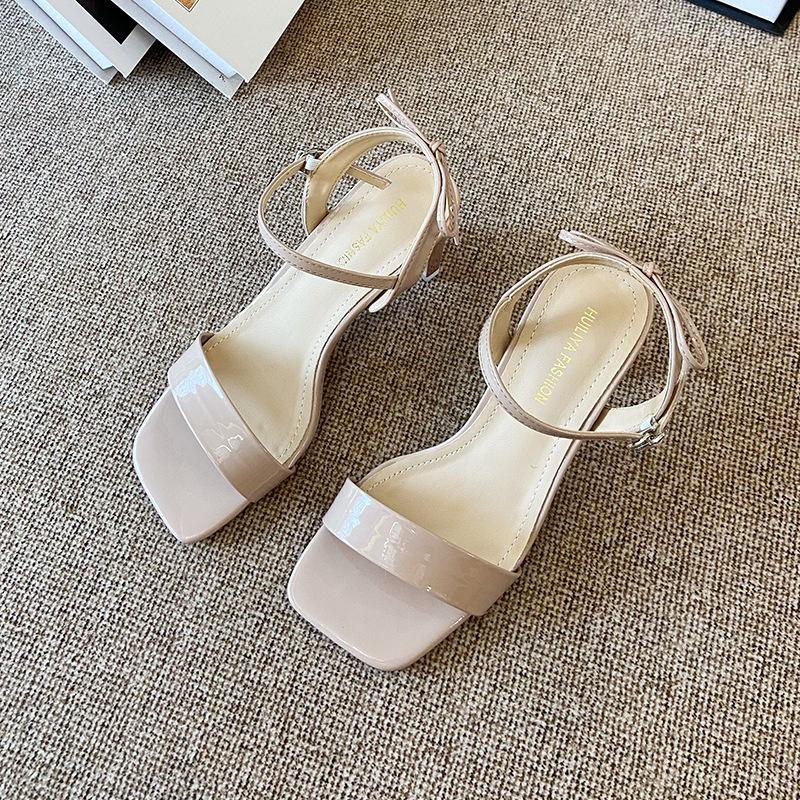 

X282-1 Hollow open-toed sandals 2025 new summer one-word buckle belt temperament versatile thick heel shoes 40 рожевий