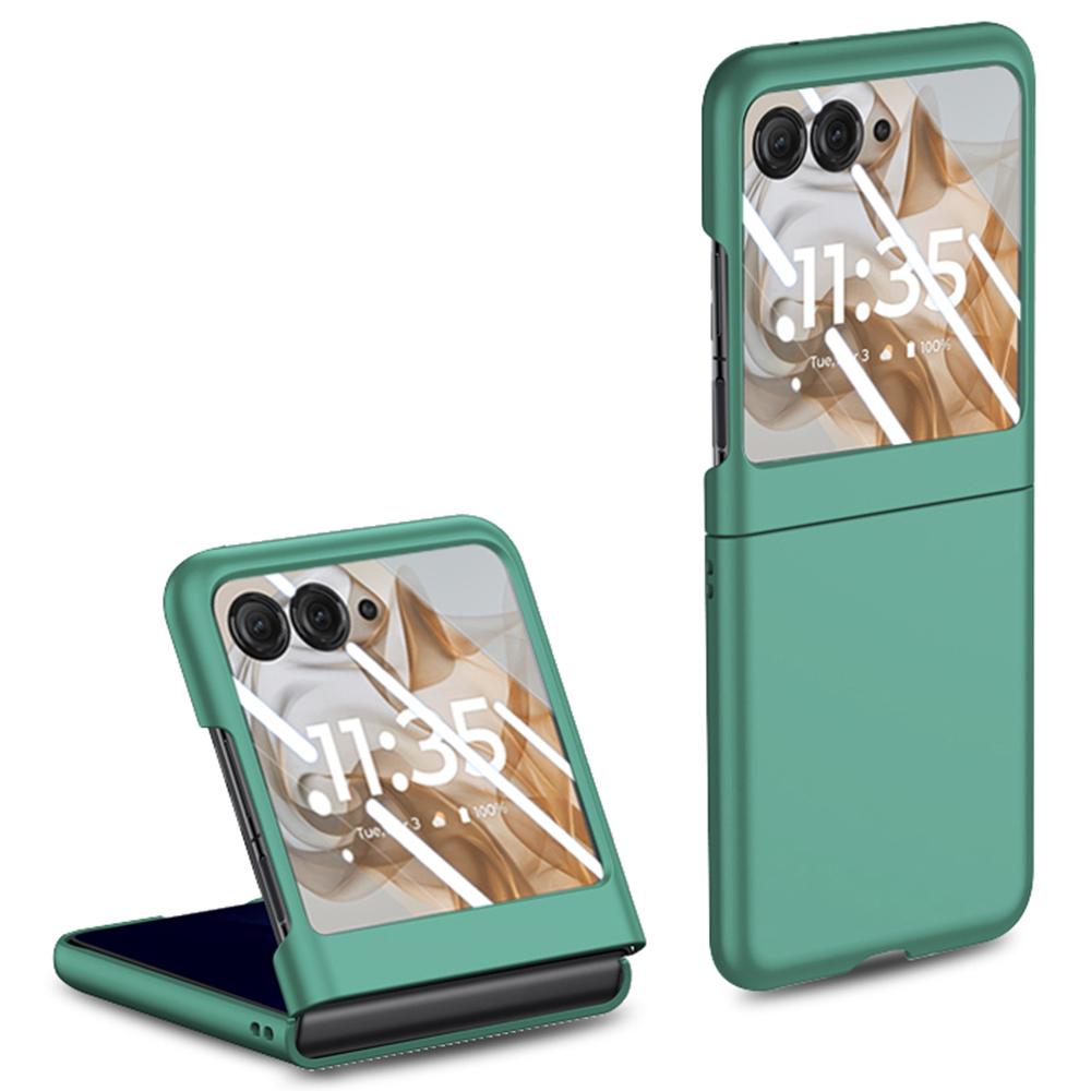 

For Motorola Razr 50 5G Case Skin-Touch PC Phone Cover with Rear Screen Protector Dark Green