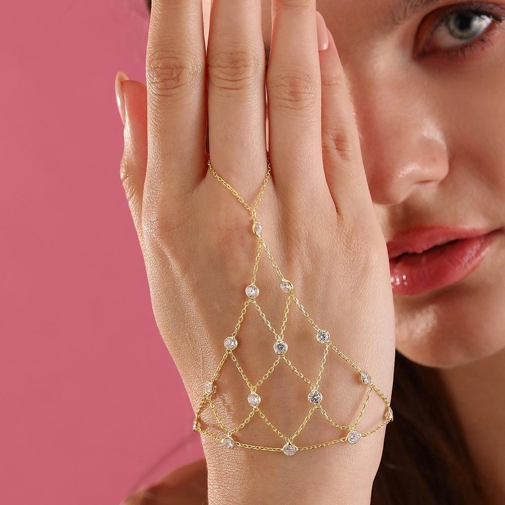 Bohemian Style Hand Chain Bracelet Multilayer Zircon Rhinestone Finger Bracelet Crystal Beads Hollow Design Zircon Bracelet
