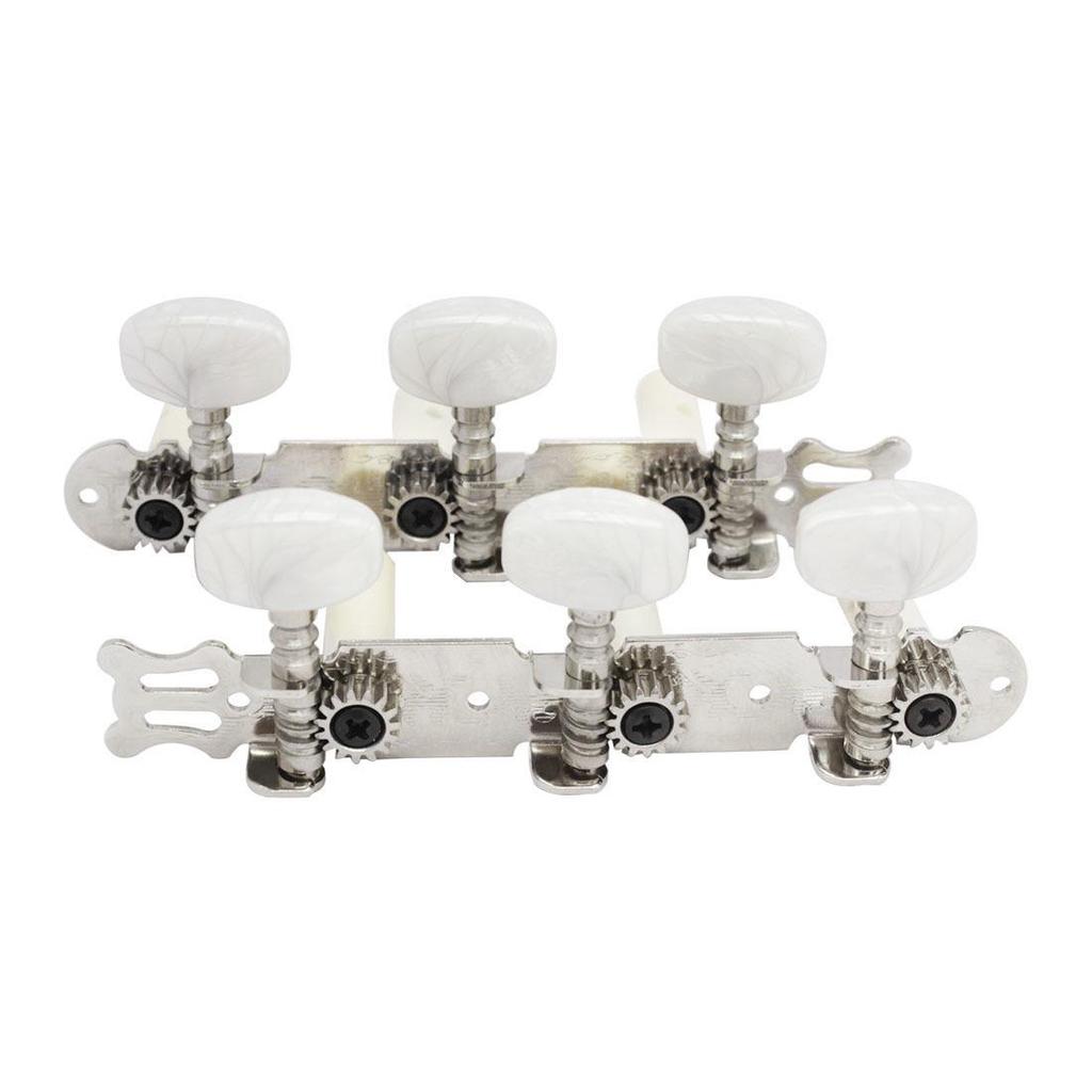 Three-in-Line Classical Guitar Tuners with Flower Pattern Knobs and Wooden String Posts