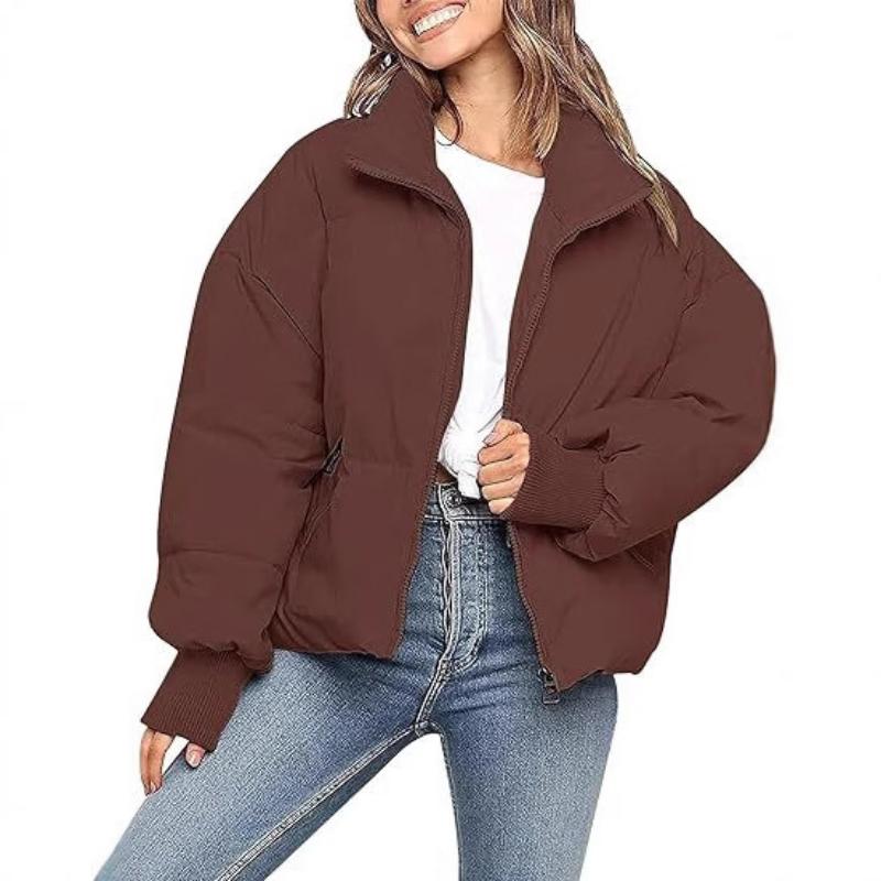 Winter Women's Short Puffer Coat, Oversized Cropped Jacket with Loose Fit & Lazy Style, Warm Down Cotton Coat for Casual Wear
