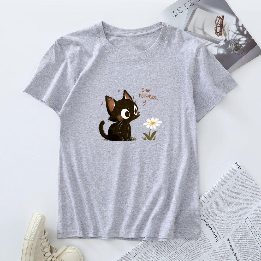 Women's Cotton T-shirt Fashion Kawaii Harajuku Cat Graphic T Shirts Summer Short Sleeve Female Tee Tops Woman Tshirt Clothing