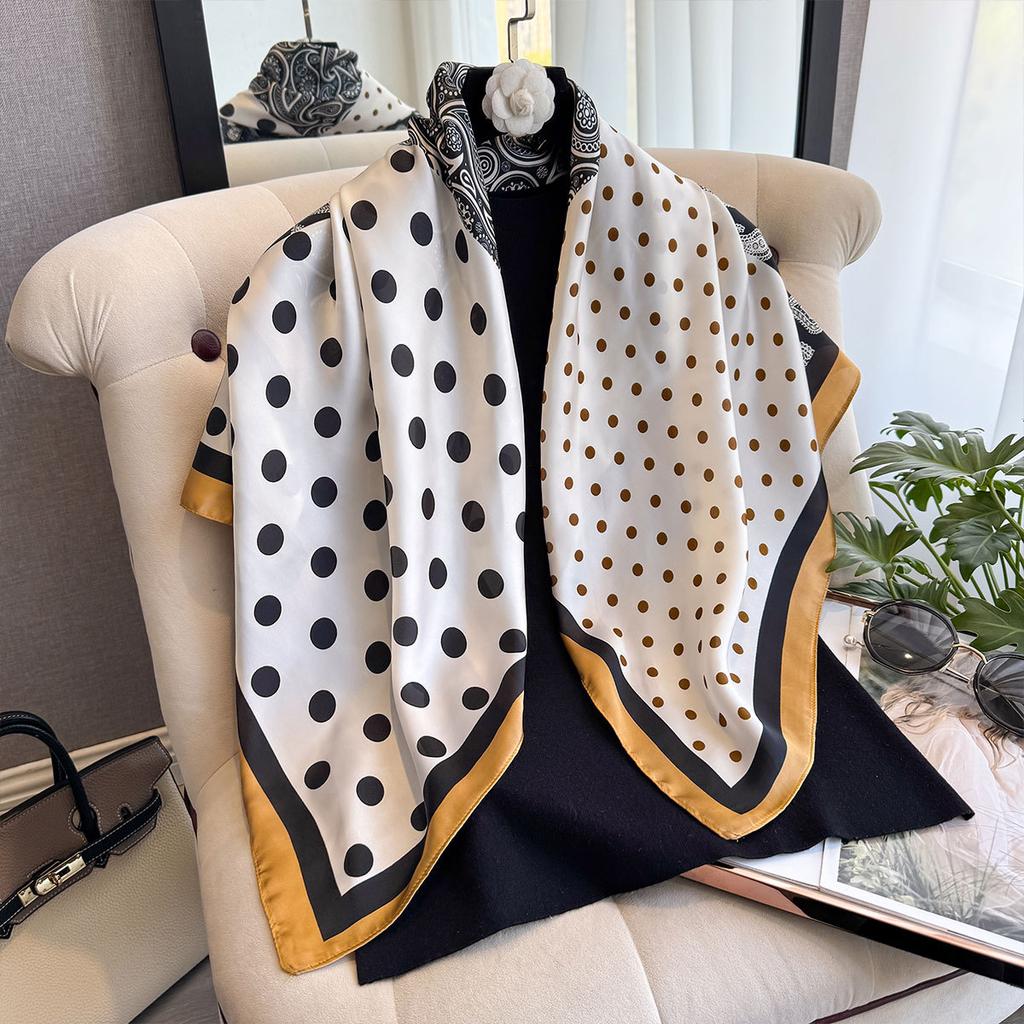 90 Silk Scarf Square Scarf High Sense, Korean Fashion Versatile Professional Simulation Silk Small Scarf Retro Printed Silk Scarf Women