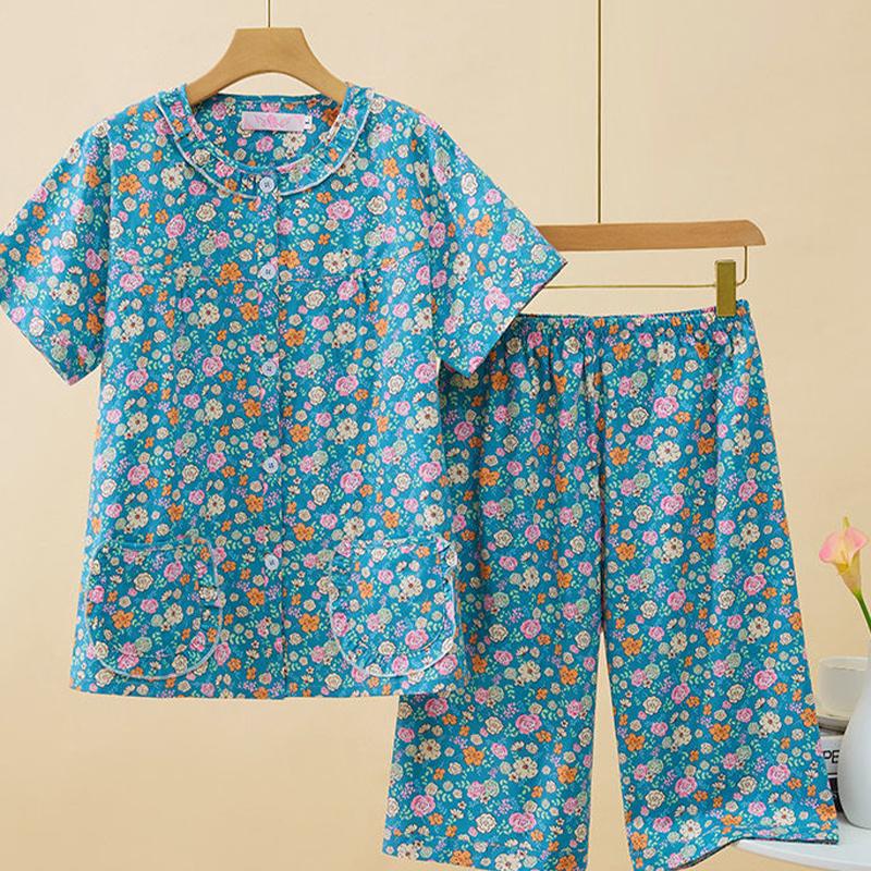 Damen Pyjama Blumendruck Haushalt Damen Pyjama Loungewear Zweiteilig Außerhalb Nachtwäsche Frühling Herbst