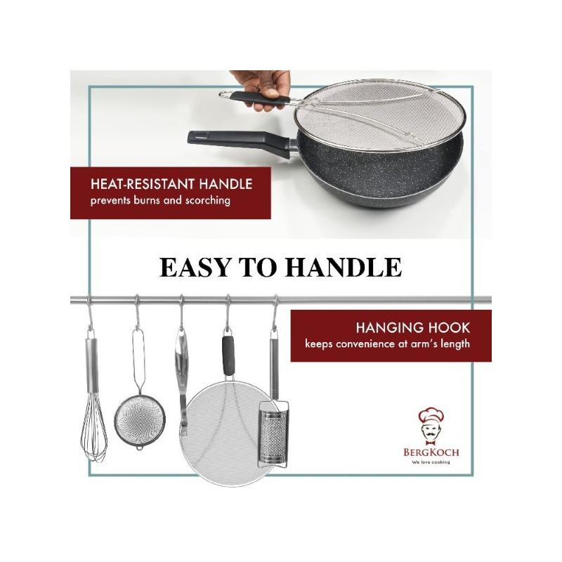 Frying Pan Sprinkler - Stainless steel grease splash Guard - Covers oil splashes when frying bacon, cooking fried chicken or popcorn