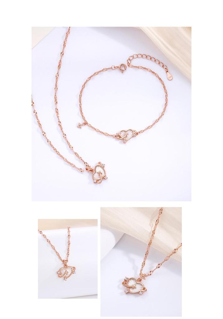 S925 Sterling Silver Heart Necklace: Women's Versatile Rose Gold Mother-of-pearl Jewelry