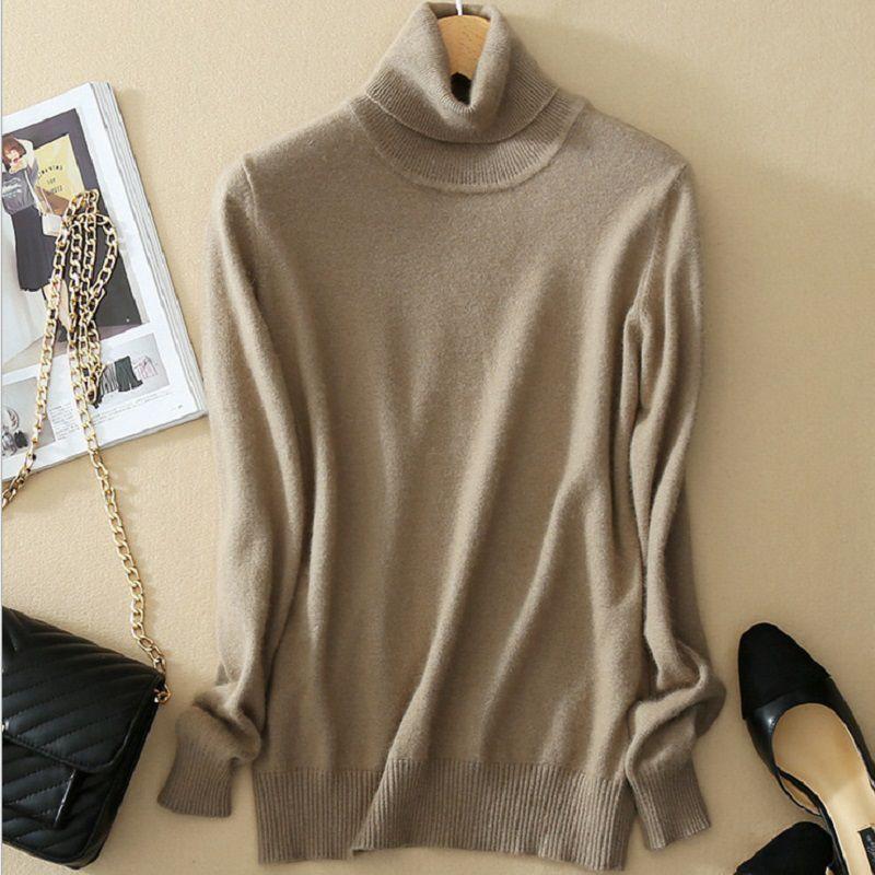 Women's Winter Slim Sweater Knit Turtleneck Soft Cashmere Wool Long Sleeve Pullover