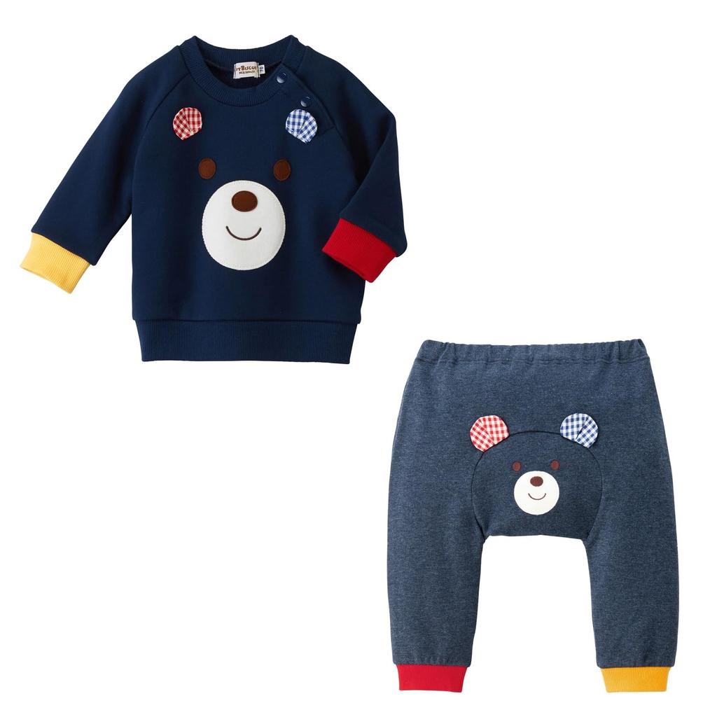 MIKIHOUSE HOT BISCUITS Baby Wear Pack: Sweatshirt & Pants for Boys and Girls, Navy Blue, 70cm, 74-9917-496, Baby Gift