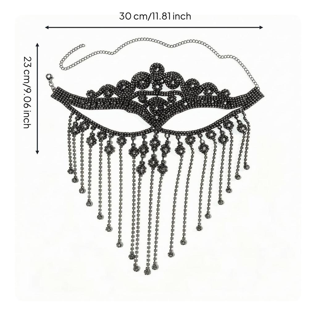Ornate Geometric Masquerade Mask with Rhinestones Sparkling Rhinestone Fringe