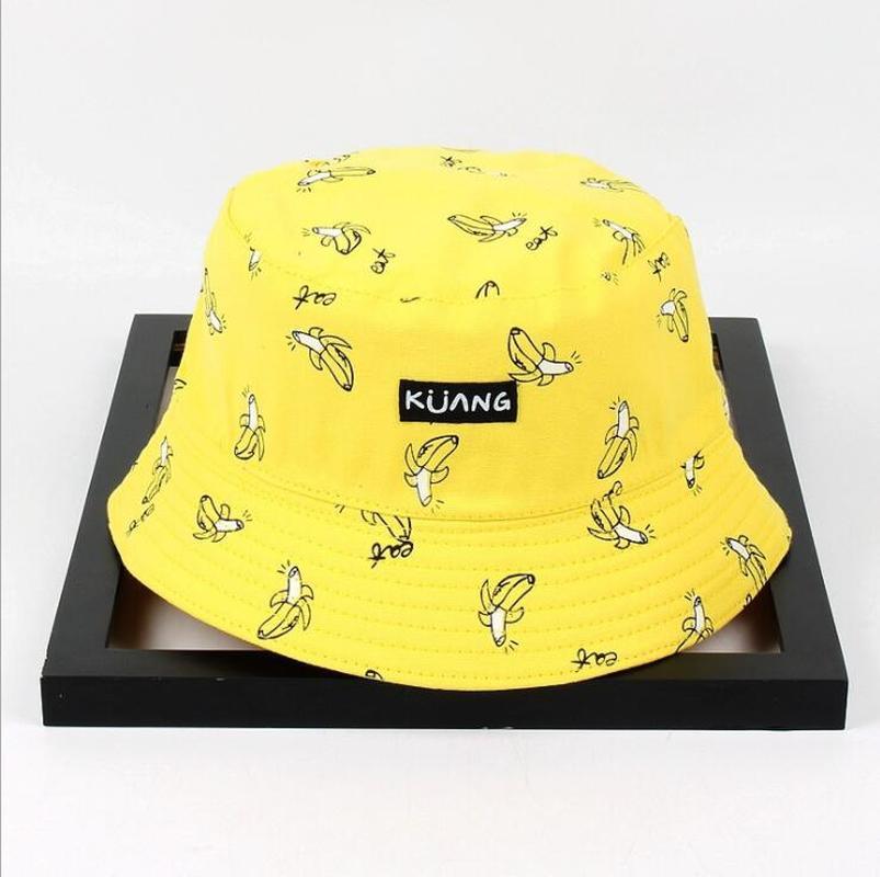 Ins Hot banana chips Japanese retro style canvas Bucket hat women's double-sided Sun hat street casual couple basin hat