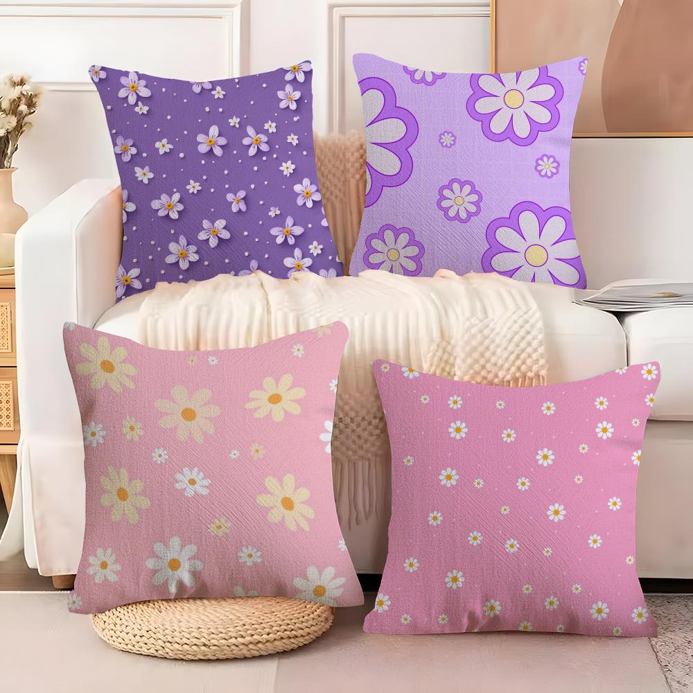 Romantic Daisy Print Spring Cushion Cover Natural Linen Organic Fabric DoubleSided Printing Sofa Home Decor Breathable