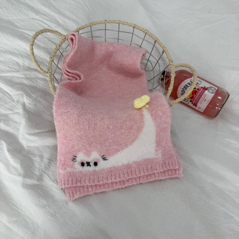Winter 2025 Korean-Japanese Style Cute Kitten Knit Neck Warmer Scarf for Women