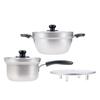 Wahei Freiz Tsubame-Sanjo Overflow-Resistant 16cm Saucepan & 23cm Saucepan with Strainer and Lid, Stainless Steel, Induction and Gas Compatible, Enzo