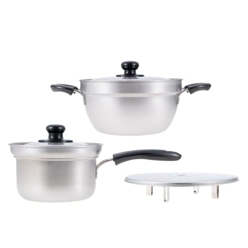 Wahei Freiz Tsubame-Sanjo Overflow-Resistant 16cm Saucepan & 23cm Saucepan with Strainer and Lid, Stainless Steel, Induction and Gas Compatible, Enzo