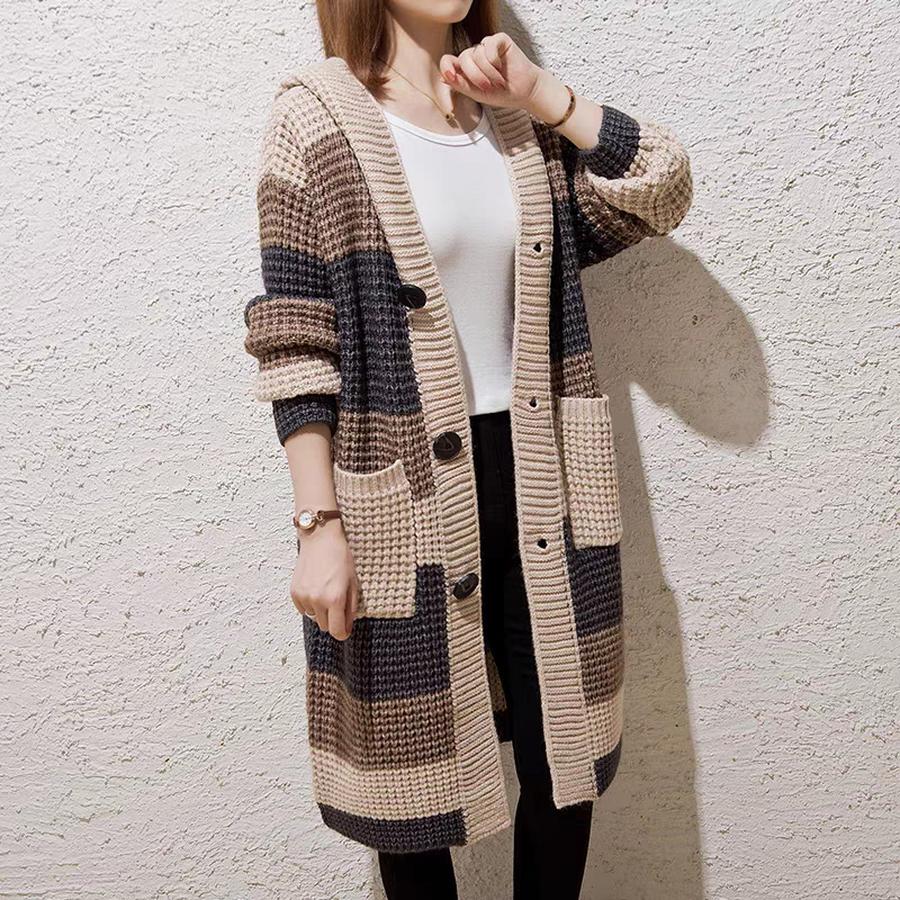 Oversized Chunky Knit Long Sleeve Hoodie Sweater for Women Autumn Winter Casual Knitwear Coat