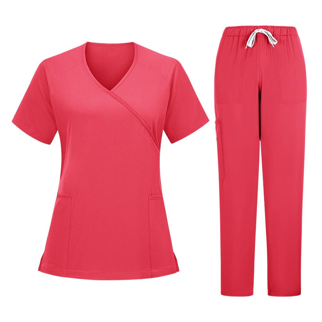 Damen V-Ausschnitt Kurzarm Zweiteiliges Uniform Set für die Arbeit