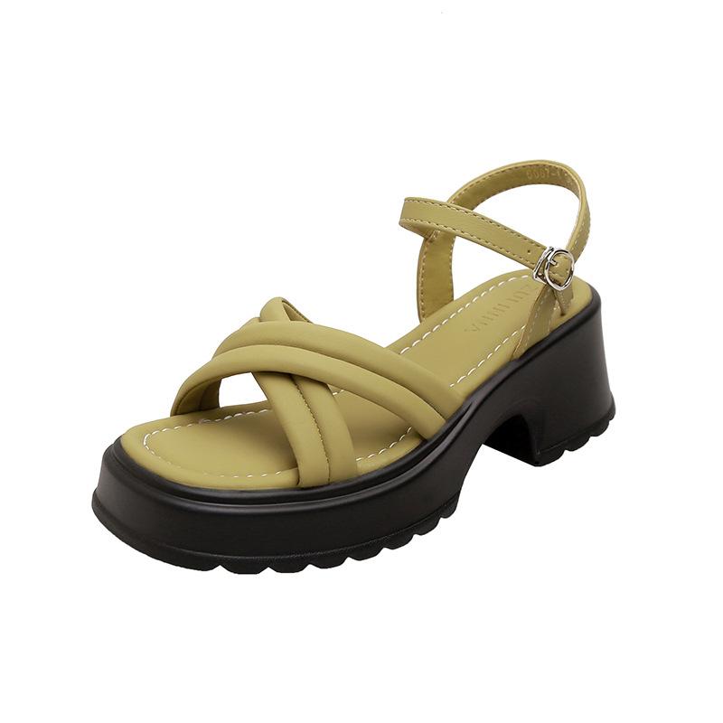 Silver Green Heightening Woven Sandals Women's Niche Women's Shoes New Open-toed Platform Versatile Roman Sandals