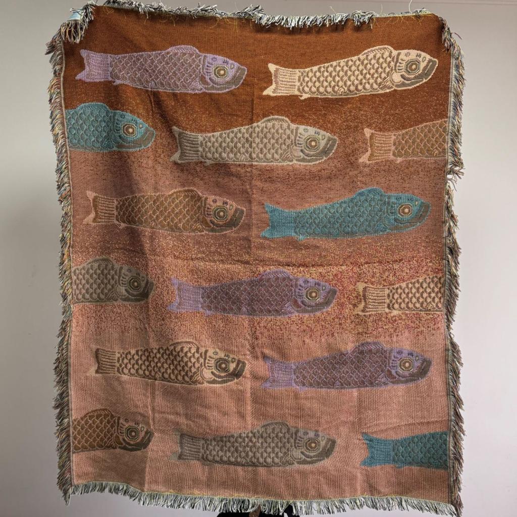 Textile City Ins Modern Simple Koi Fish Pattern Sofa Towel Home Decor Throw Blanket Comfy Soft Carpet Dust-proof Blanket