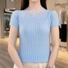 2025 Summer Knitted Blouse Casual Shirts For Women O-Neck Knitwear Tee Sun Protection Diamond Short Sleeve Pullover T Shirt 28281