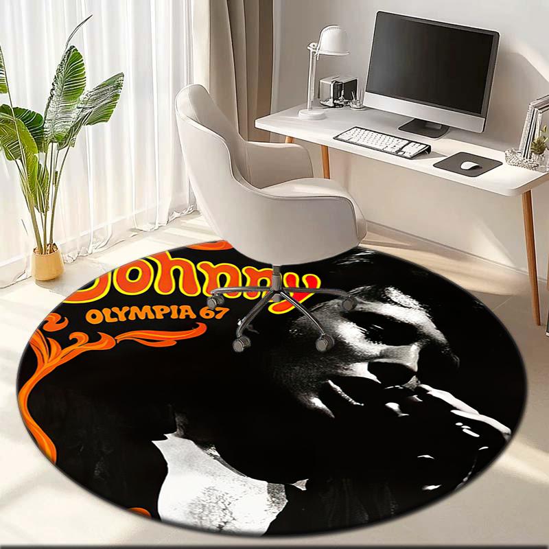 1pc Famous rock singer Johnny Hallyday Round carpet Painted Printed circular carpet, home door mat, outdoor travel protection carpet