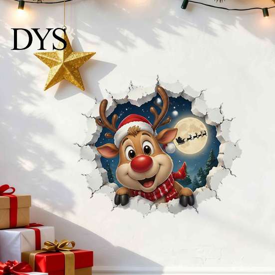Festive Home Decoration 3D Christmas Wall Stickers, Self?Adhesive PVC Decals, Reindeer Santa Party Decorations Gingerbread Snowman Xmas Decor