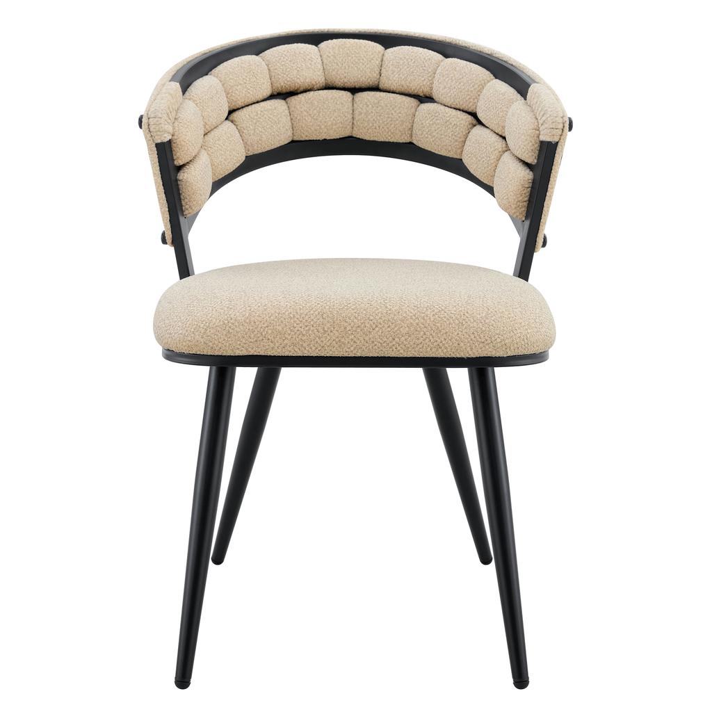 Set of 2 Beige Velvet Dining Chairs with Black Legs, Modern Upholstered Chairs as Accent for Dining Room and Kitchen