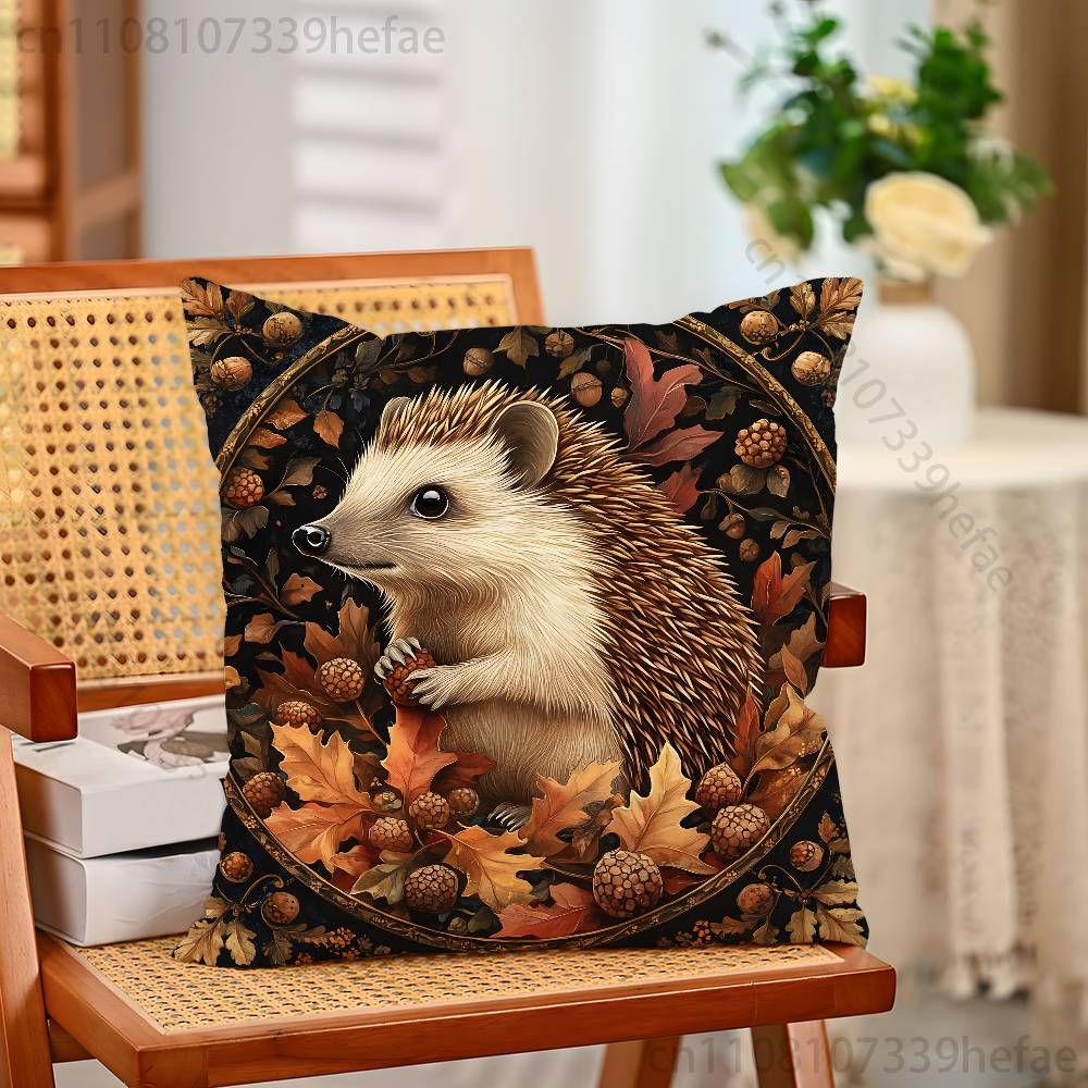 Retro Vintage Hedgehog Print Polyester Pillow Case for Valentine gift Home Sofa Cushion Cover Decoration Custom