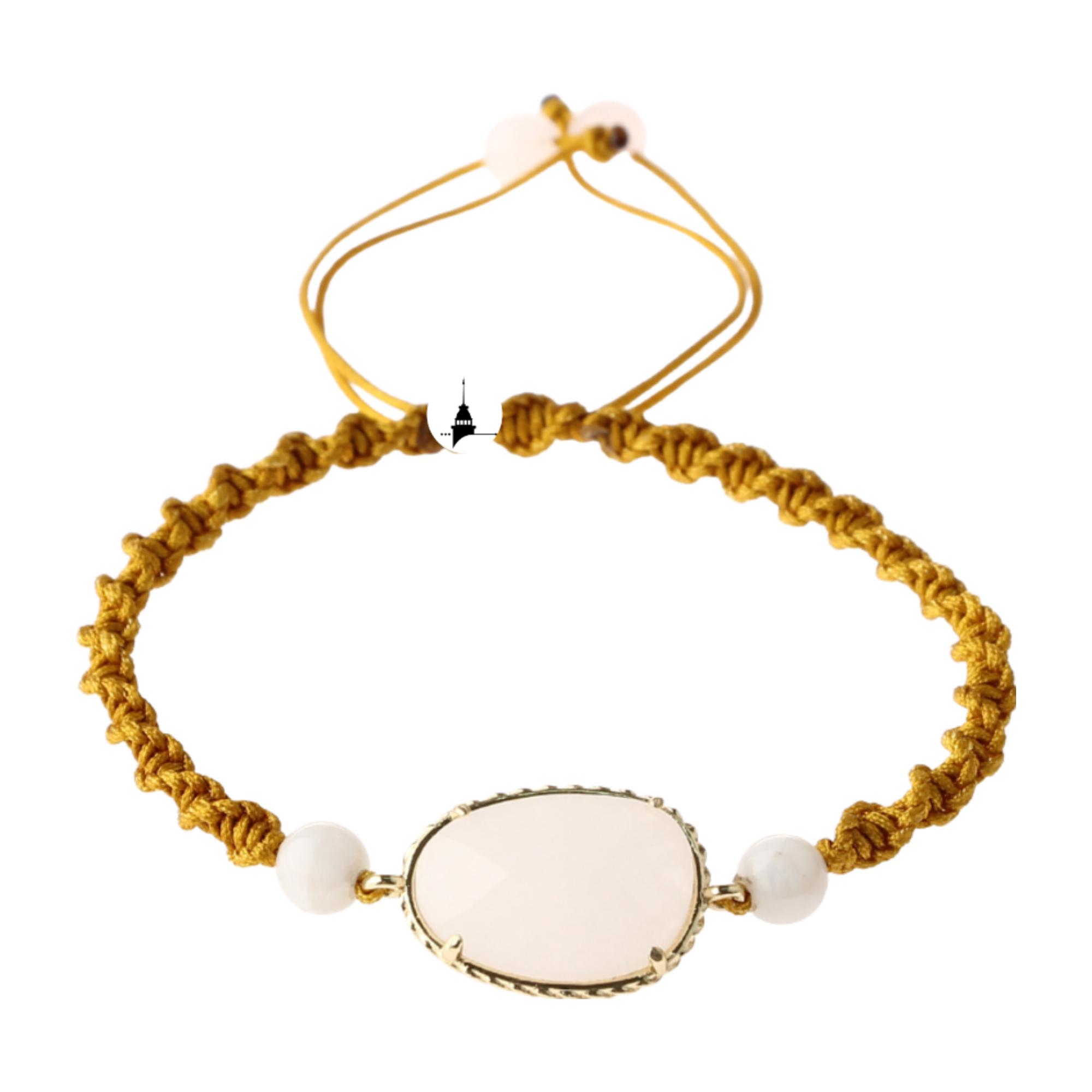 

Плетеный браслет из розового кварца и лунного камня из натурального камня макраме