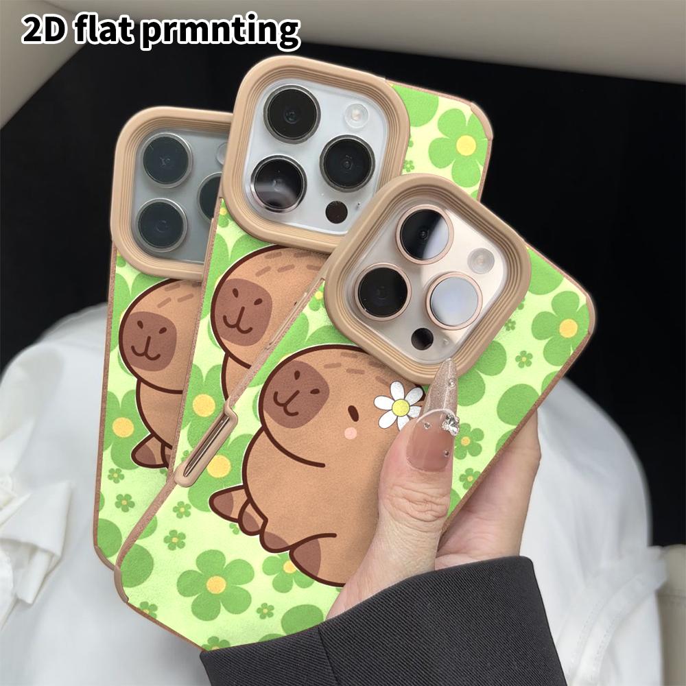 Phone Case: 2D flat lambskin suitable for iPhone 18 17 16 15 14 13 Pro film protective case, wearing a little flower capybara, Christmas and Halloween