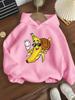 Hooded Sweatshirt for Spring And Autumn, Featuring a Cartoon Banana Baseball Print, Casual Top for Boys And Girls,