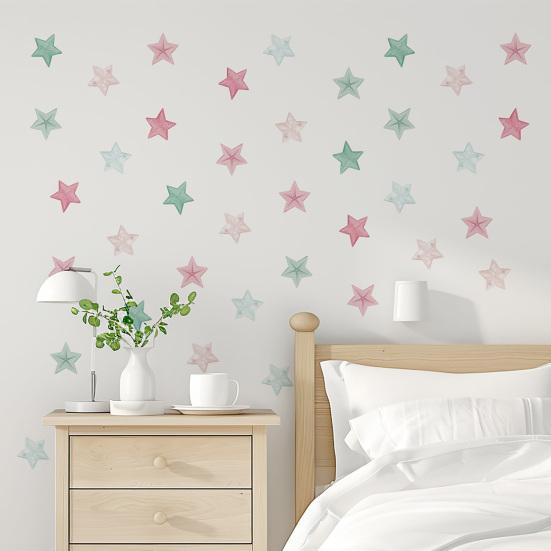 6 Pcs Boho Star Wall Stickers, Neutral Beige and Brown Waterproof Aesthetic Stickers, Removable Self-Adhesive Nursery Bedroom Living Room Home